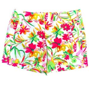 NWT J.Crew Factory Tropical Floral Chino Shorts Size 6 Pink White 100% Cotton